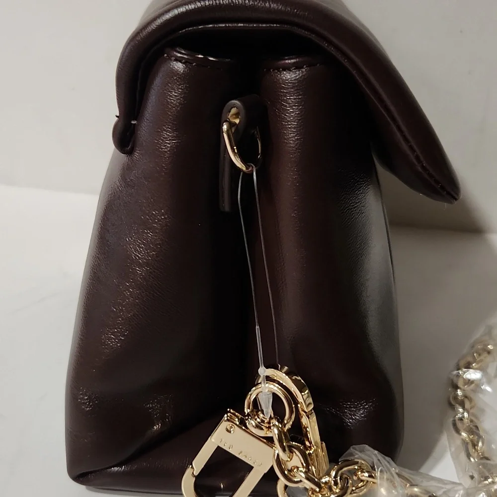 NEW! Ted Baker London Poppy Sheep Grain Leather Mini Satchel Brown w/Gold